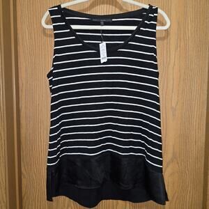 White House Black Market Skyla Stripe Woven Hem Tank Top Black White Size M NWT